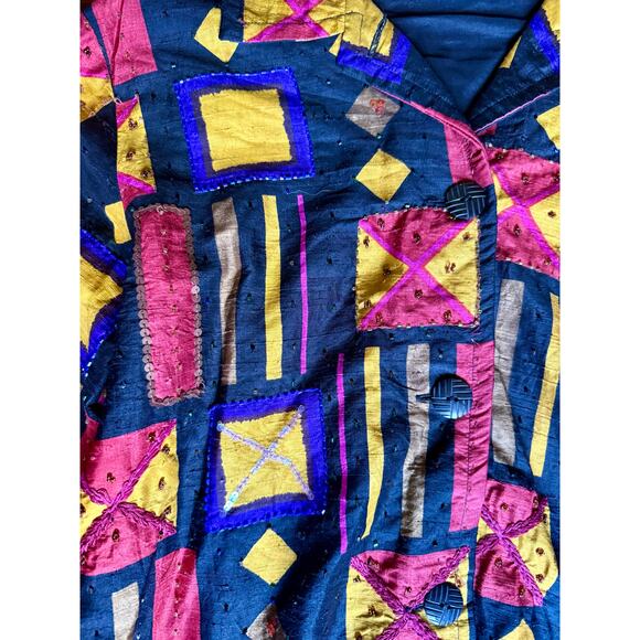 Vintage 90’s Chico’s Silk Black Pink Embellished Windbreaker Jacket Small Med - Picture 3 of 7